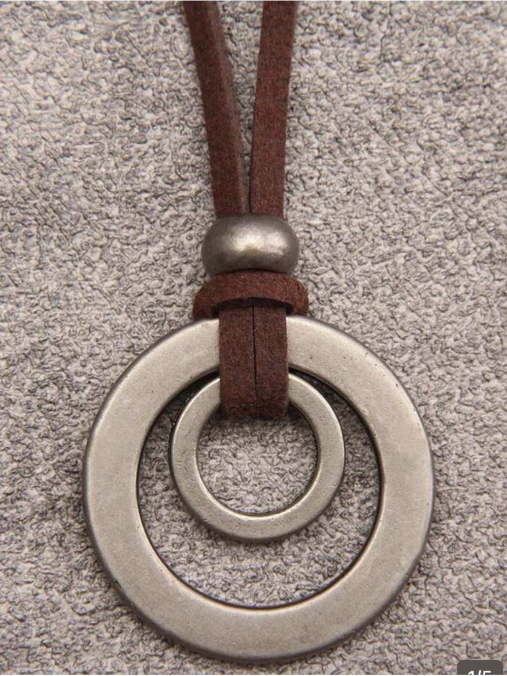 Brown Suede Necklace with Double Silver Rings